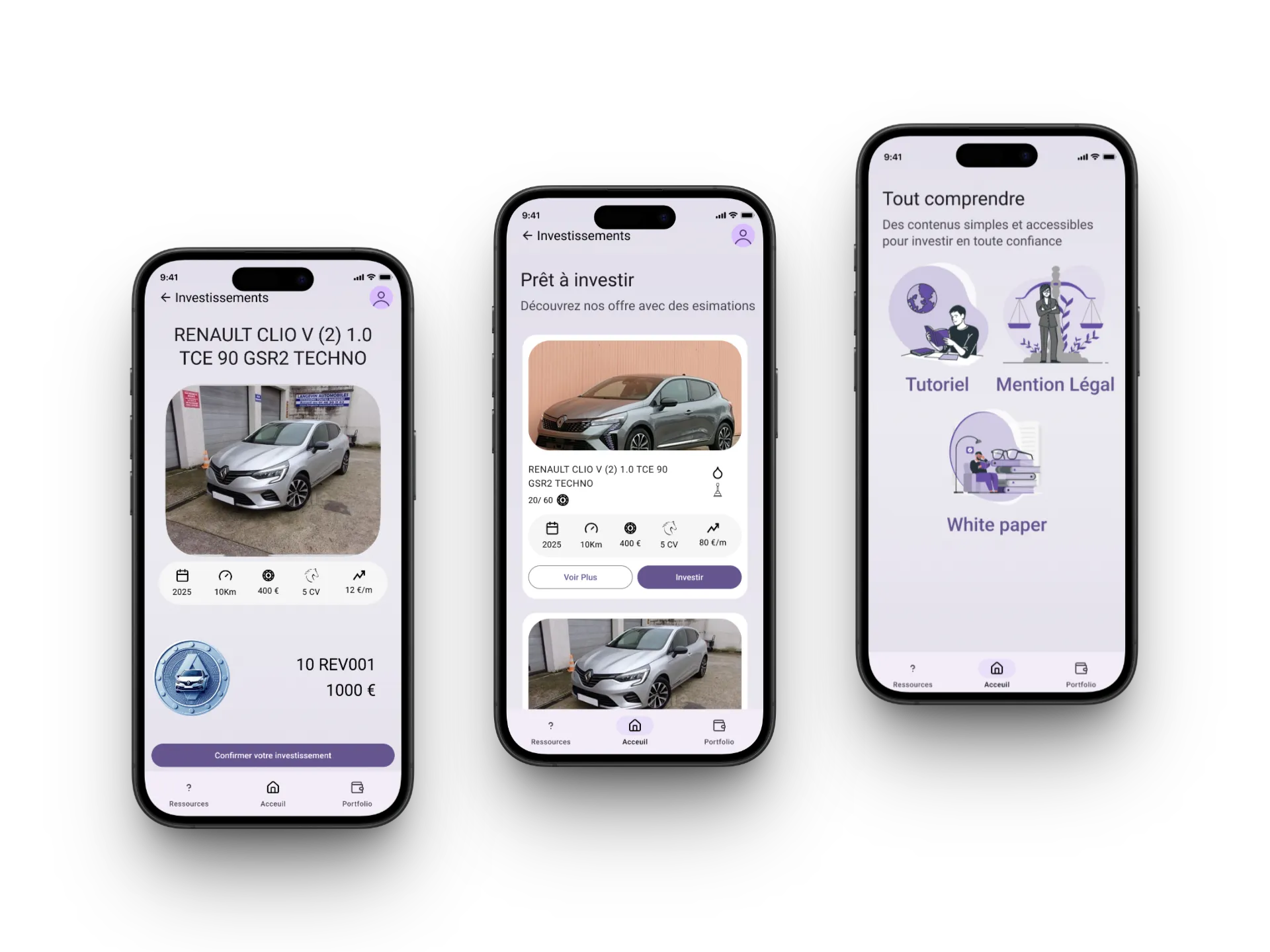 Divers écran de l'application wheel token